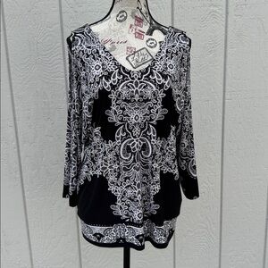 Elegant INC Black and White Patterned Blouse